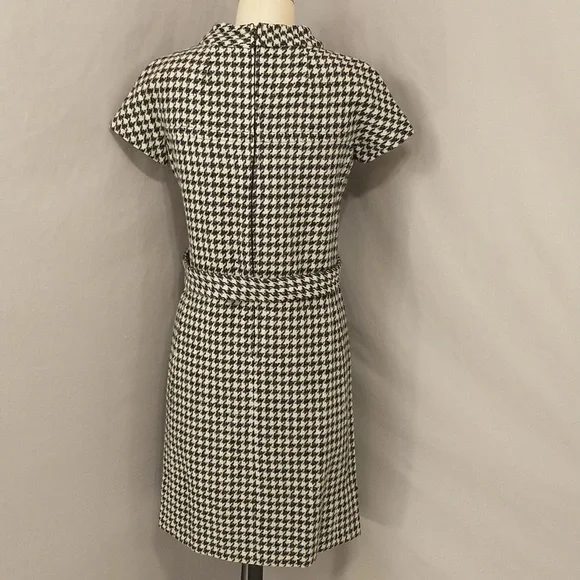 Vintage 60s Wool Dress Houndstooth Check Black & White Classy Midi SeeMeasure - Picture 4 of 16